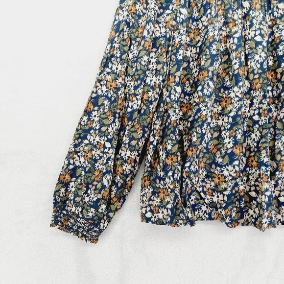 New Sonoma Blue Floral Elastic Scoop Neck Long Sleeves Blouse P600 - Picture 4 of 9